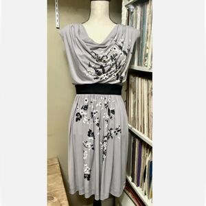 Suzi Chin for Maggy Boutique Grey/Taupe Draped Neck Floral Beaded Dress